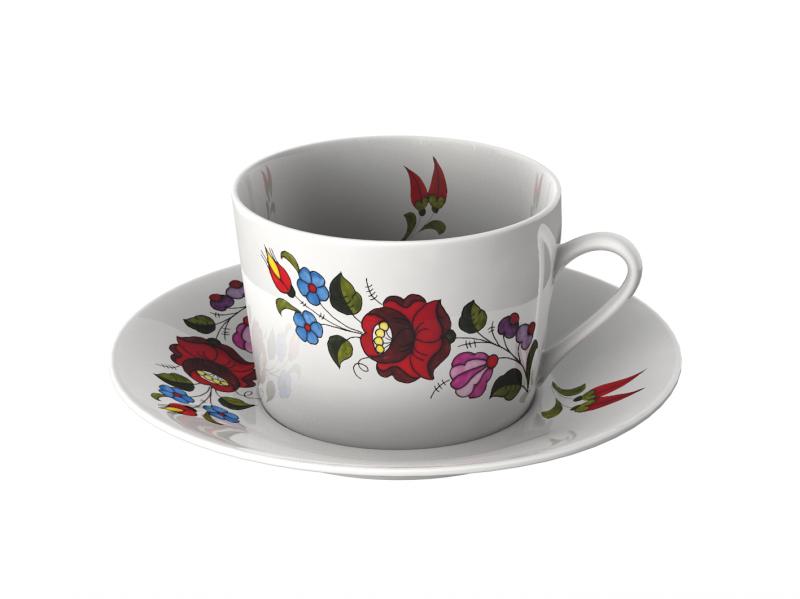 Reggeliző csésze kpl. tányérral új design kalocsai 0,4L.