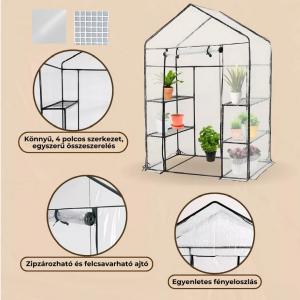 Balkon melegház 143x73x195 cm fehér fóliával