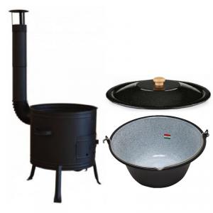 Gulyásbogrács készlet 30l. zománcozott /üstház + cső + bogrács + fedő/  (8 részes)