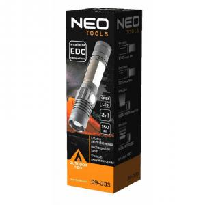NEO Zseblámpa, tölthető, 2 funkciós, USB töltő, CREE T6 LED 99-033