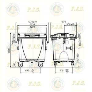 szemetes konténer 1100 l műanyag sárga lapos fedéllel
