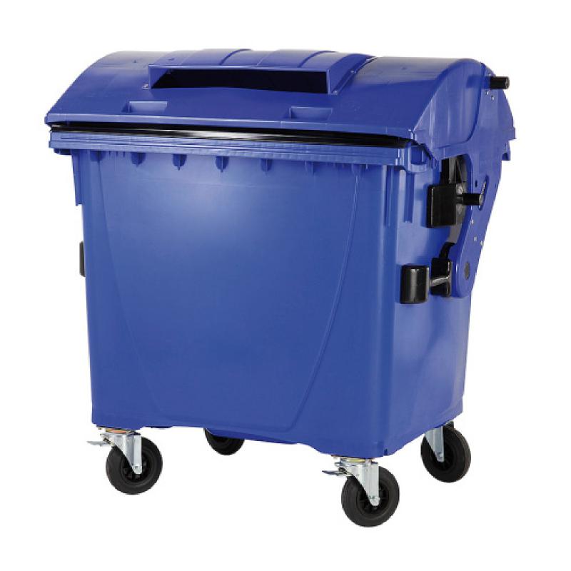 konténer 1100 l műanyag kék íves fedéllel papír gyűjtésére zár nélkül