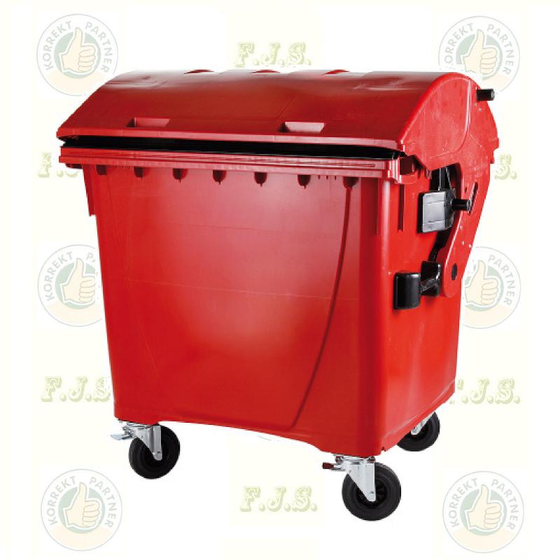 konténer 1100 l piros műanyag, íves fedelű CE