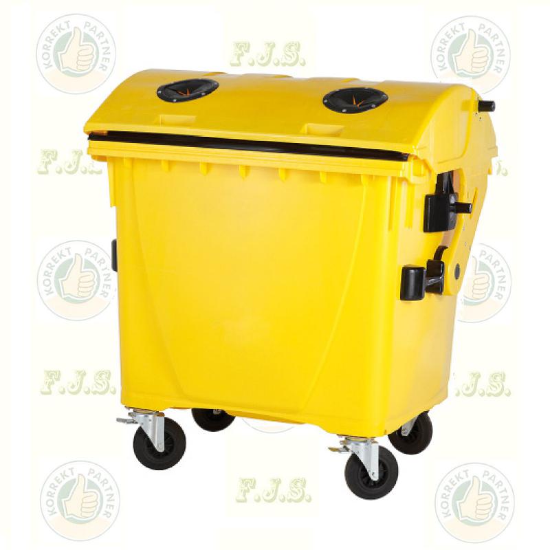 konténer 1100 l sárga műanyag gyűjtő íves fedéllel zárral