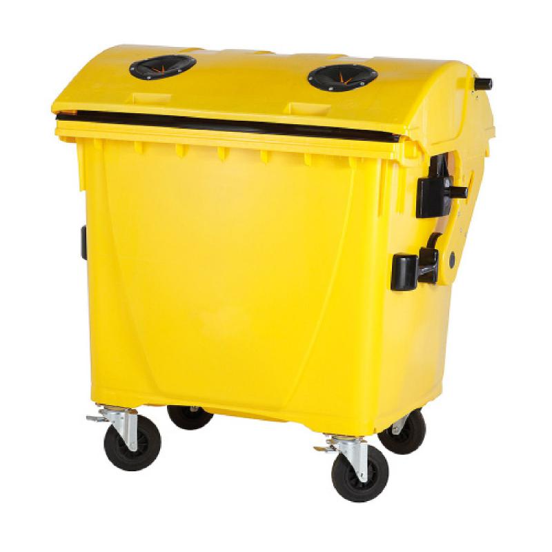 konténer 1100 l sárga műanyag PET gyűjtő íves fedéllel zár nélkül