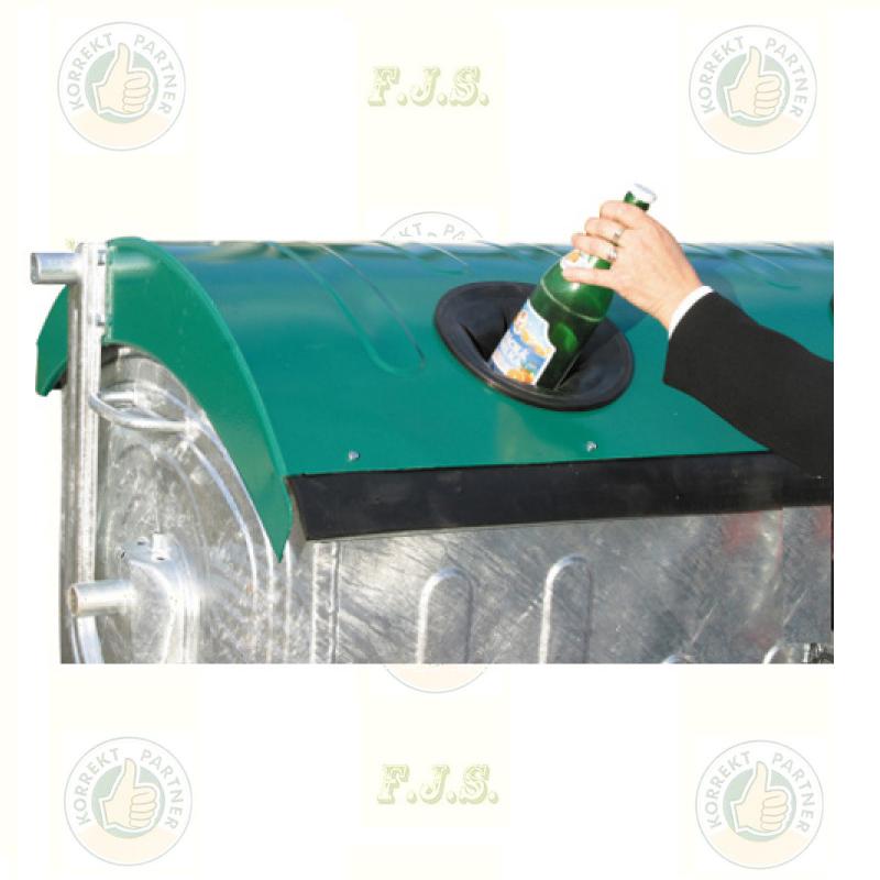 konténer 1100 literes szelektív tüzihorganyzott acél, zöld fedéllel, üveg gyűjtő 1100 l