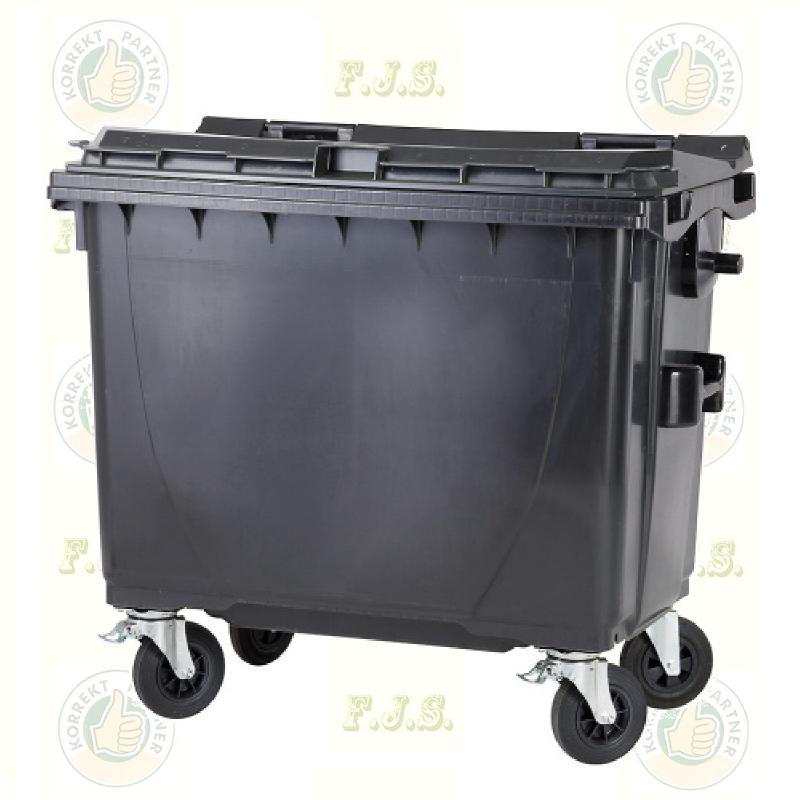 konténer 660 literes fekete műanyag, lapos fedéllel CE 660 l