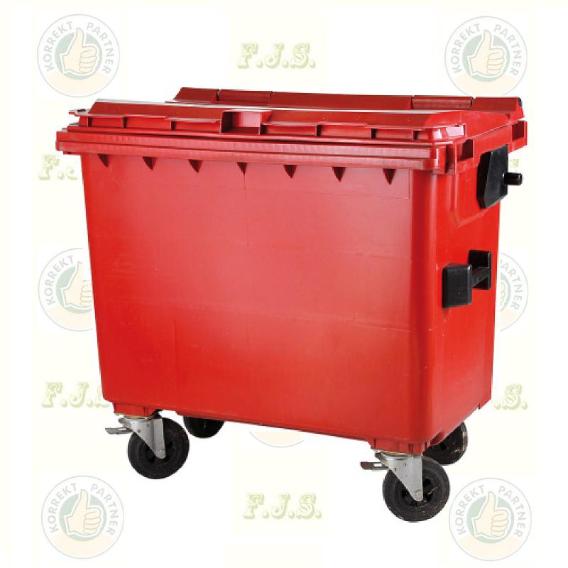 konténer 660 literes piros műanyag, lapos fedéllel CE 660 l