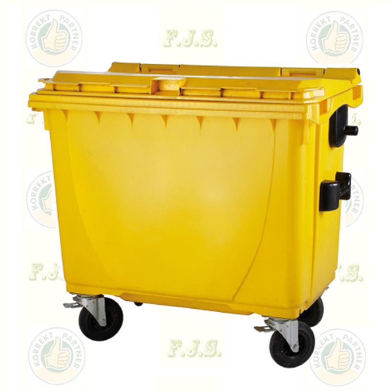 konténer 660 literes sárga műanyag, lapos fedéllel