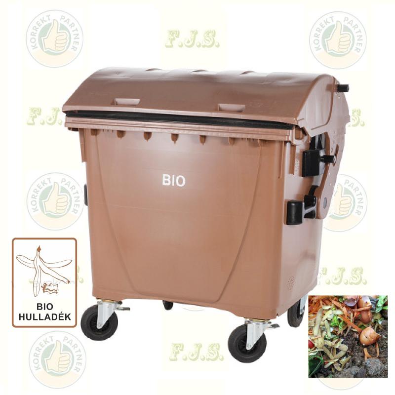 Konténer BIO komposzt-hulladékgyűjtő 1100 literes, Íves fedelű barna Kerekes szemetes CE 1100 l