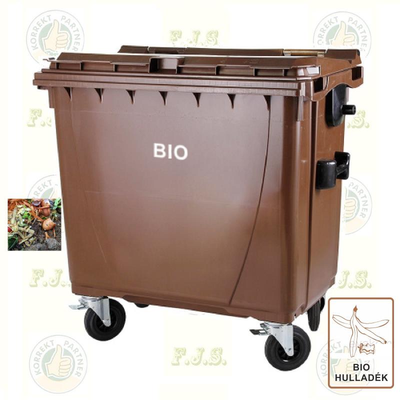 Konténer BIO komposzt-hulladékgyűjtő 770 literes, Lapos fedelű barna Kerekes szemetes CE 770 l