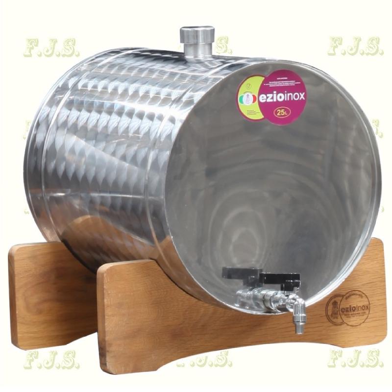 Pálinkatartály fekvő inox 25L fa állványon
