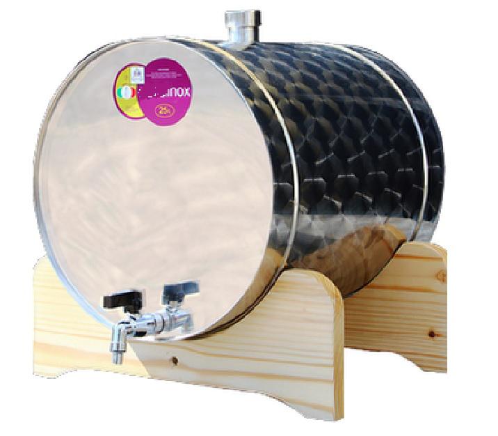 Pálinkatartály fekvő inox 35L fa állványon