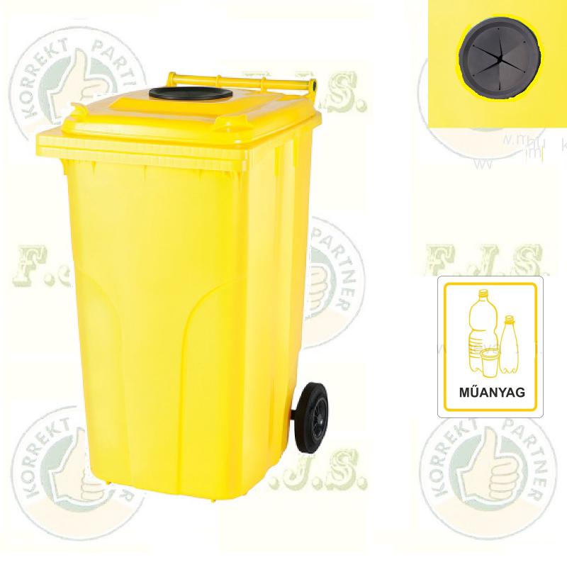 Szelektív Kuka 240 literes sárga, műanyaghulladék-gyűjtő kerekes szelektív szemetes CE 240 l