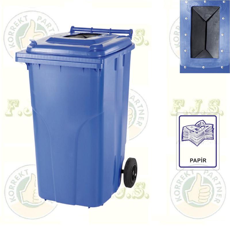 Szelektív papírhulladék gyűjtő Kuka 120 literes kék, háztartási szemetes CE Kerekes 120l