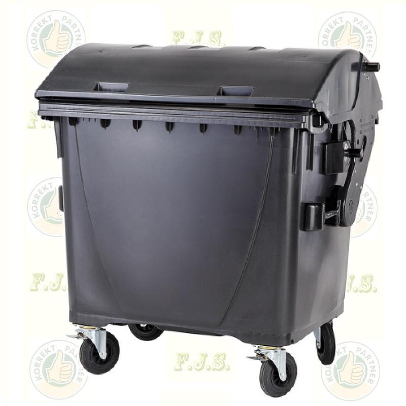szemetes konténer 1100 l fekete műanyag, íves fedelű CE