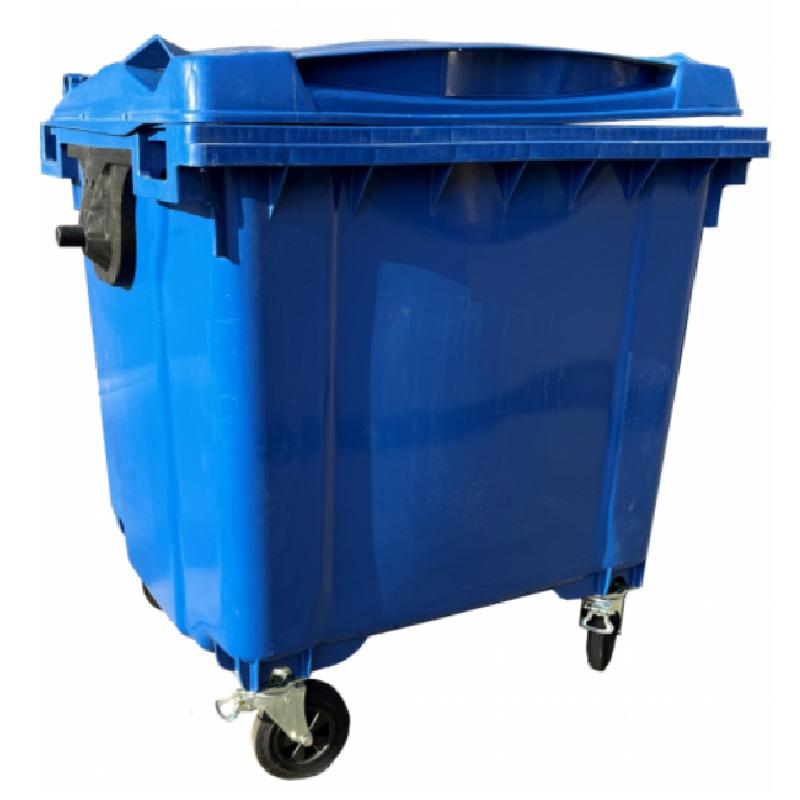 Szemetes konténer 1100 L kék műanyag lapos fedelű CE