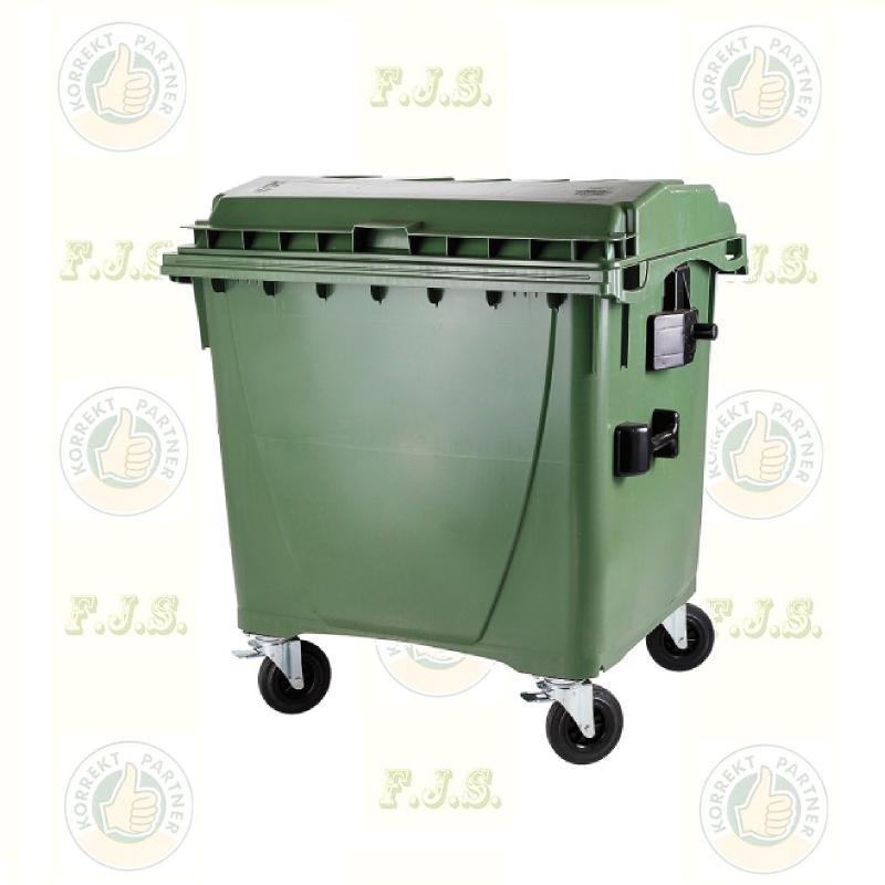 szemetes konténer 1100 l műanyag zöld lapos fedéllel