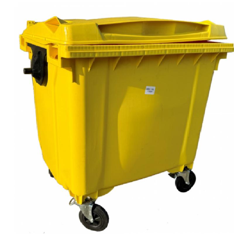 Szemetes konténer 1100 L sárga műanyag lapos fedelű CE