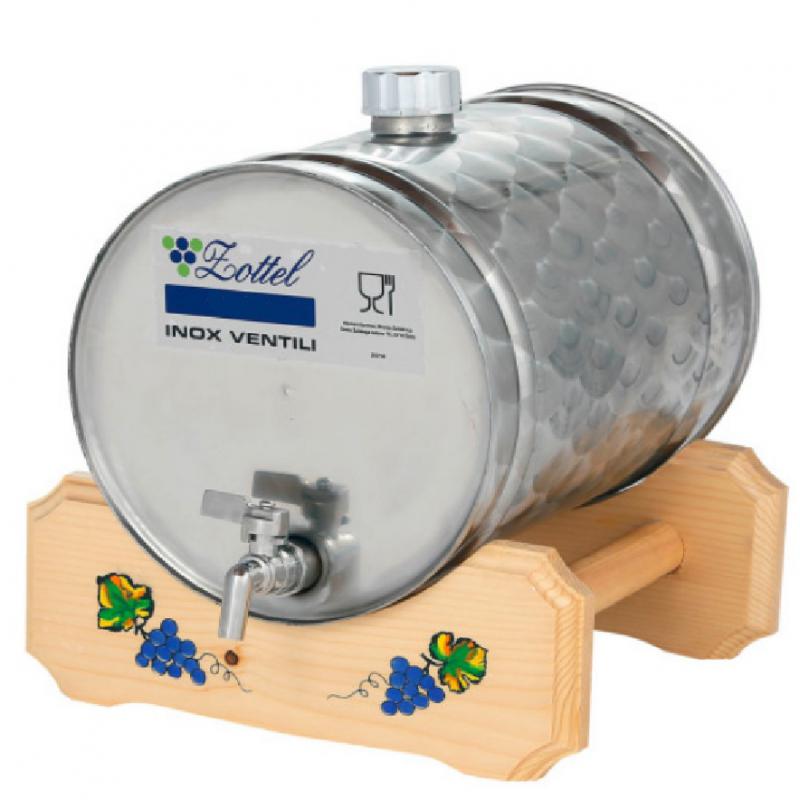 Tartály fa állványon 12L csappal rozsdamentes élelmiszeripari acél hordó