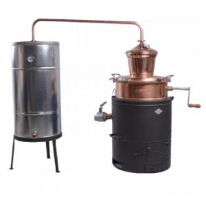 Pálinkafőző 100 L keverővel, leeresztőcsappal, horg., spirálcsöves 200 L hűtővel