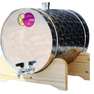 Pálinkatartály fekvő inox 35L fa állványon