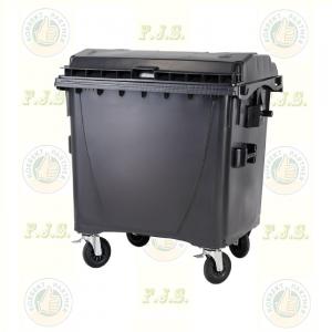 szemetes konténer 1100 l műanyag fekete lapos fedéllel