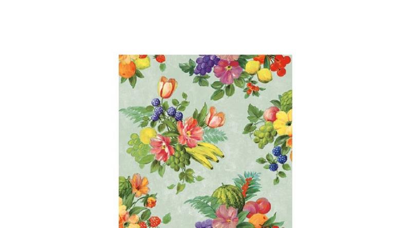 AMB.12513155 Flowers And Fruits Green papírszalvéta 25x25cm,20db-os