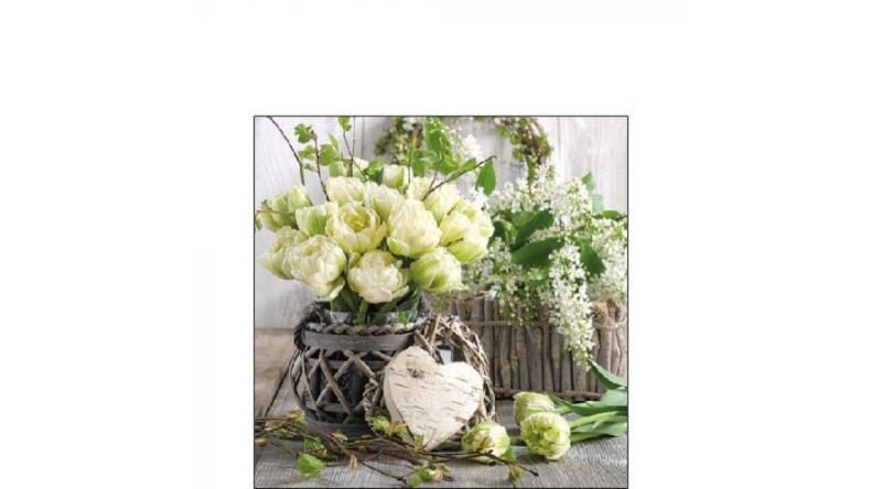 AMB.12516280 White Tulips papírszalvéta 25x25cm, 20db-os