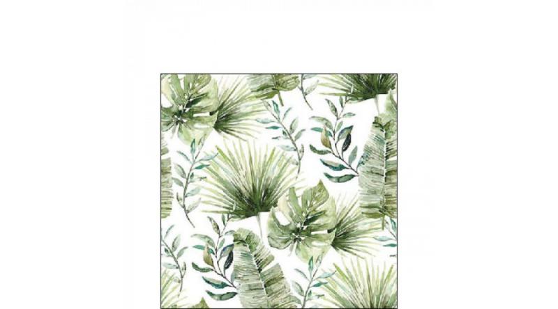 AMB.12518215 Jungle leaves white papírszalvéta 25x25cm, 20db-os