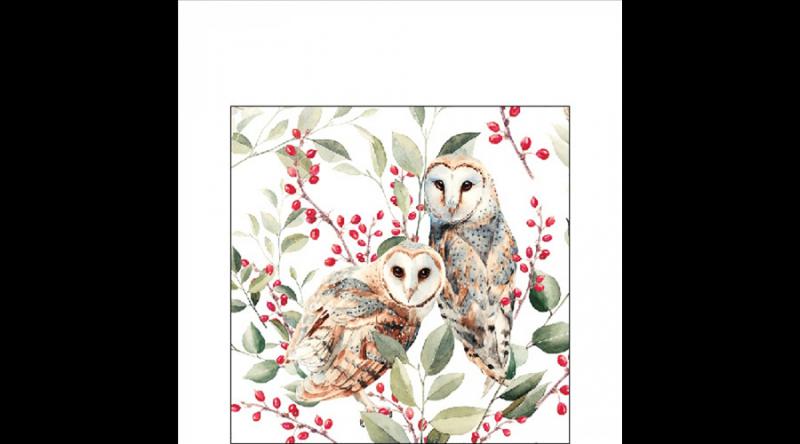 AMB.12518685 Barn owl couple papírszalvéta 25x25cm, 20db-os