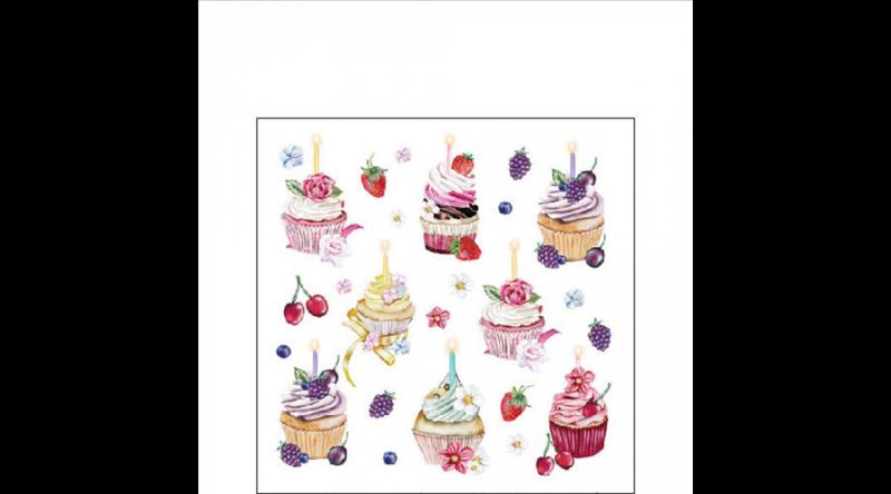 AMB.12519535 Fruity cupcakes white papírszalvéta 25x25cm,20db-os