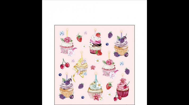 AMB.12519536 Fruity Cupcakes pink papírszalvéta 25x25cm,20db-os