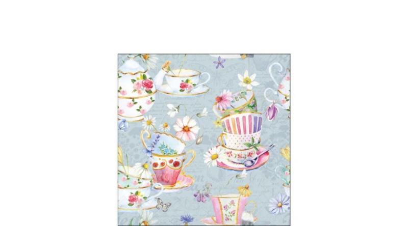 AMB.12520700 Tea cups blue papírszalvéta 25x25cm, 20db-os