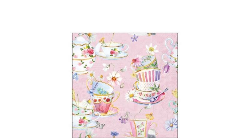 AMB.12520701 Tea cups pink papírszalvéta 25x25cm, 20db-os