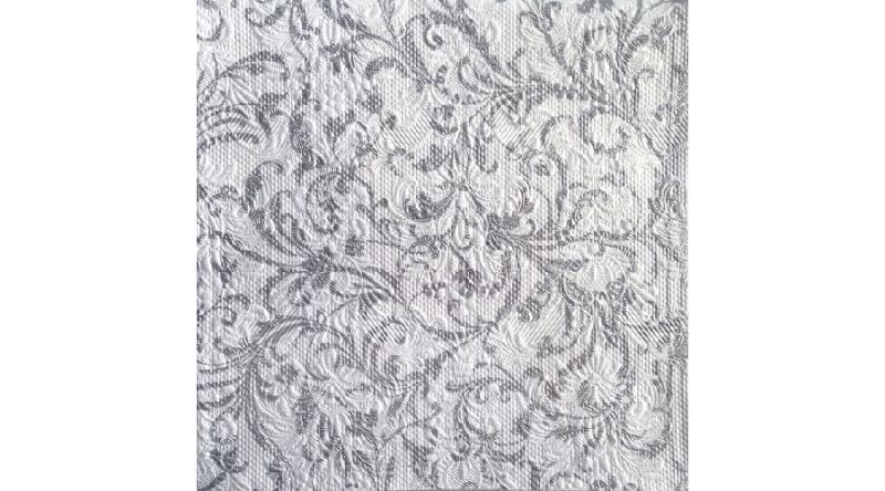 AMB.13307386 Elegance Damask white silver dombornyomott papírszalvéta 33x33cm,15db-os