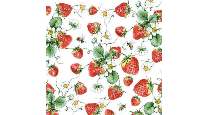 AMB.13311645 Strawberries All Over white papírszalvéta 33x33cm, 20db-os