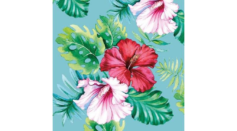 AMB.13313146 Hibiscus Floral Petrol papírszalvéta 33x33cm,20db-os