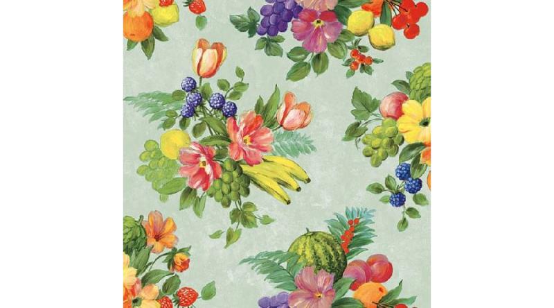 AMB.13313155 Flowers And Fruits Green papírszalvéta 33x33cm,20db-os