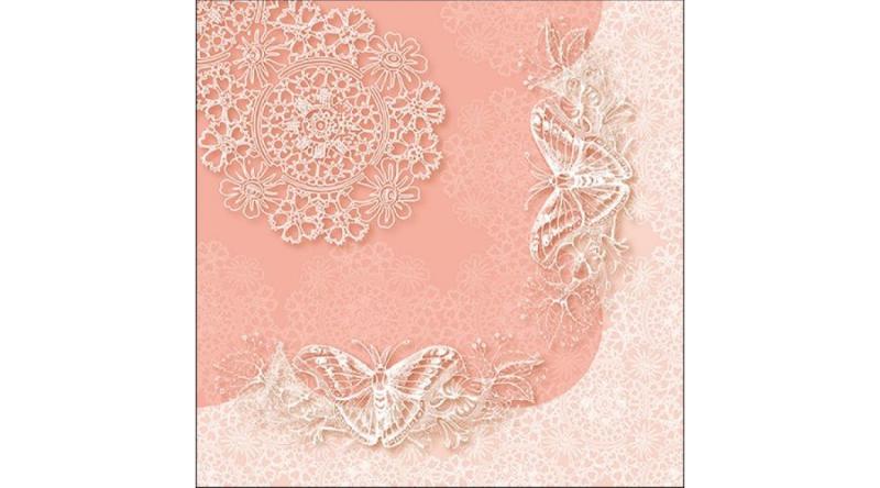 AMB.13316366 Butterfly Lace Rose papírszalvéta 33x33cm,20db-os