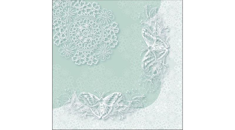 AMB.13316367 Butterfly Lace Aqua papírszalvéta 33x33cm,20db-os