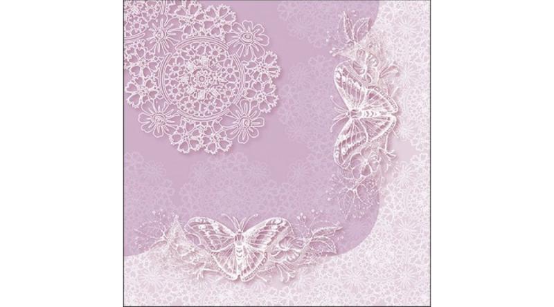 AMB.13316368 Butterfly Lace Lilac papírszalvéta 33x33cm,20db-os