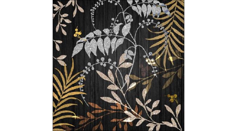 AMB.13316975 Luxury Leaves Black papírszalvéta 33x33cm, 20db-os