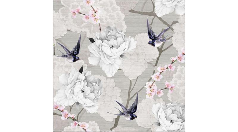 AMB.13317316 Oriental Flowers Grey papírszalvéta 33x33cm,20db-os