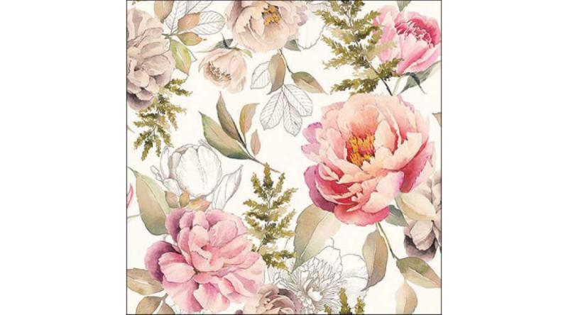 AMB.13318131 Peonies composition cream papírszalvéta 33x33cm, 20db-os