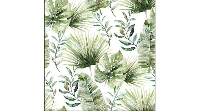 AMB.13318215 Jungle leaves white papírszalvéta 33x33cm, 20db-os