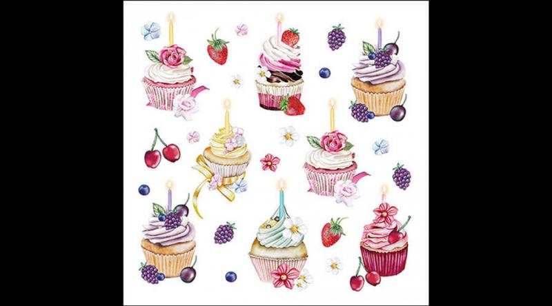 AMB.13319535 Fruity Cupcakes white papírszalvéta 33x33cm, 20db-os