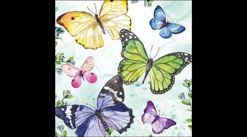 AMB.13319850 Fluttering butterflies aqua papírszalvéta 33x33cm, 20db-os