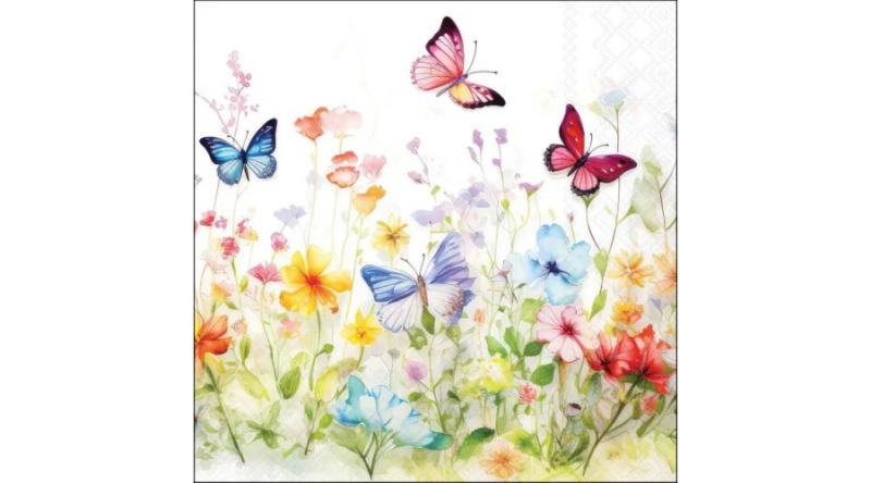 AMB.13320410 Butterflies in field white papírszalvéta 33x33cm, 20db-os