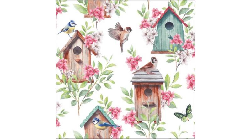 AMB.13320525 Wooden birdhouses papírszalvéta 33x33cm, 20db-os